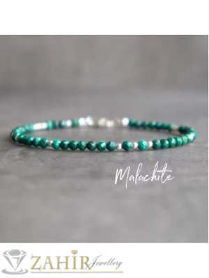 Мега яка гривна за ръка или глезен от естествен зелен малахит 3 мм топче и стоманени елементи, закопчалка и удължител - GA3010